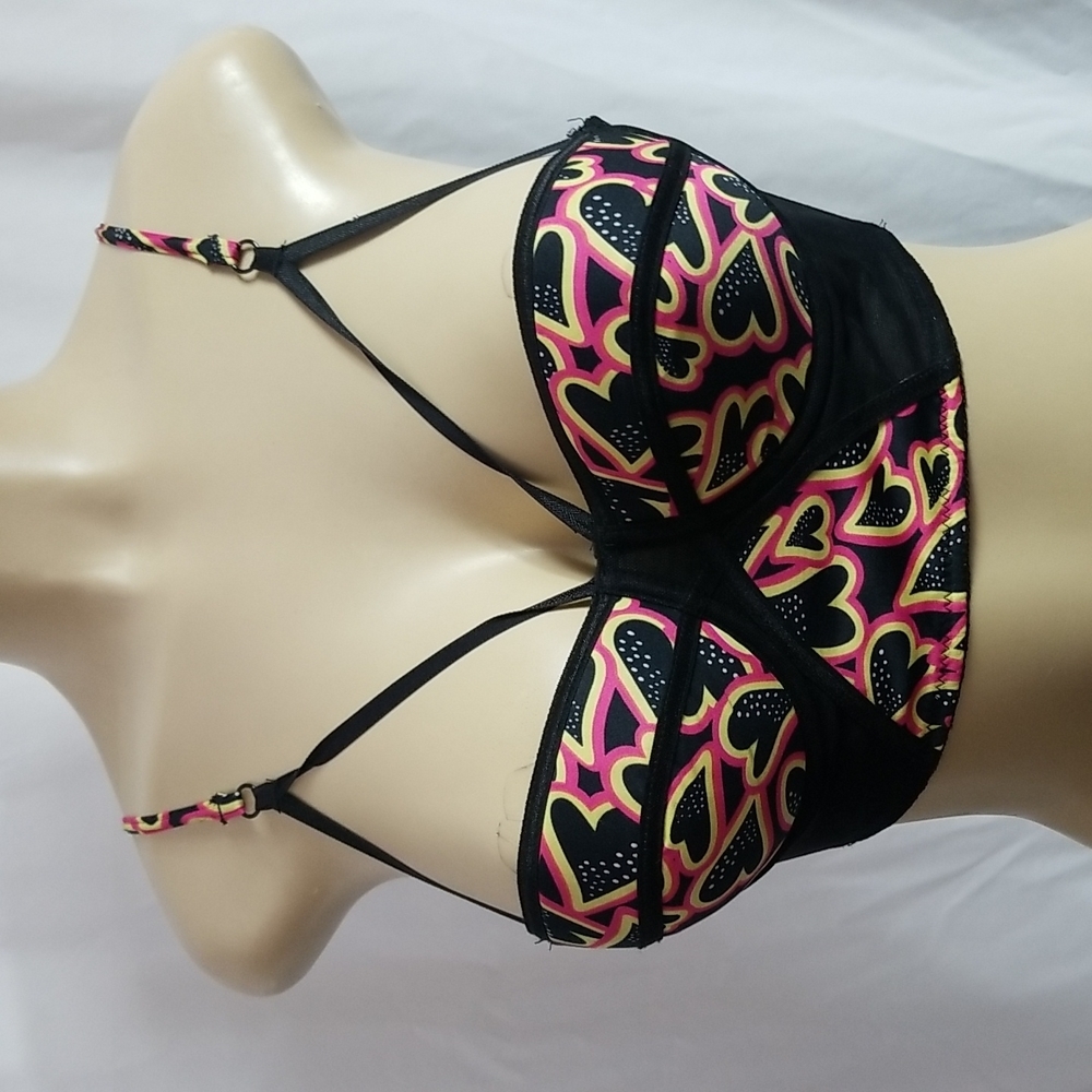 FREDERICKS OF HOLLYWOOD SMALL  BUSTIER WITH HEARTS ,CAGE FRONT